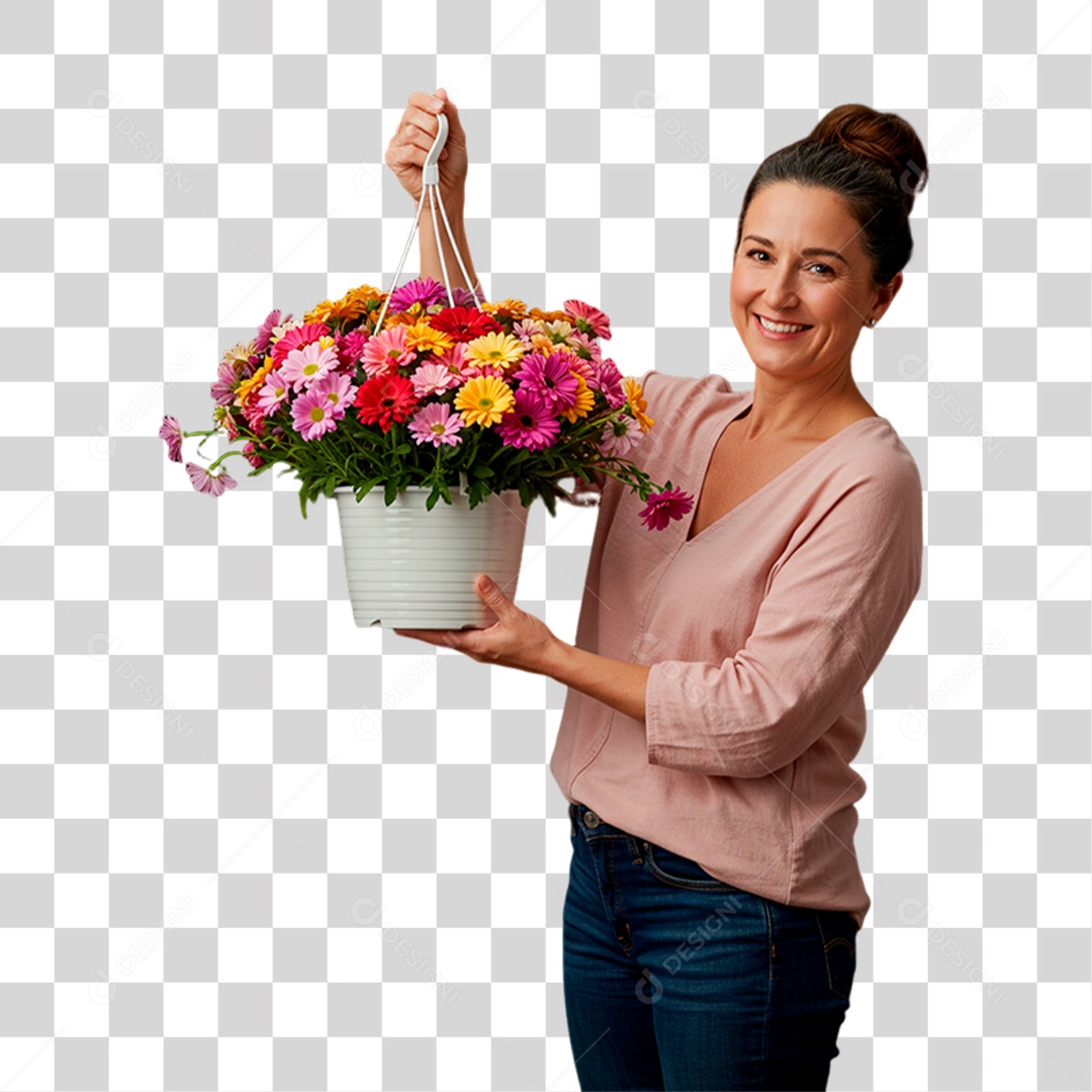 Jardineira Segurando Vaso de Planta PNG Transparente