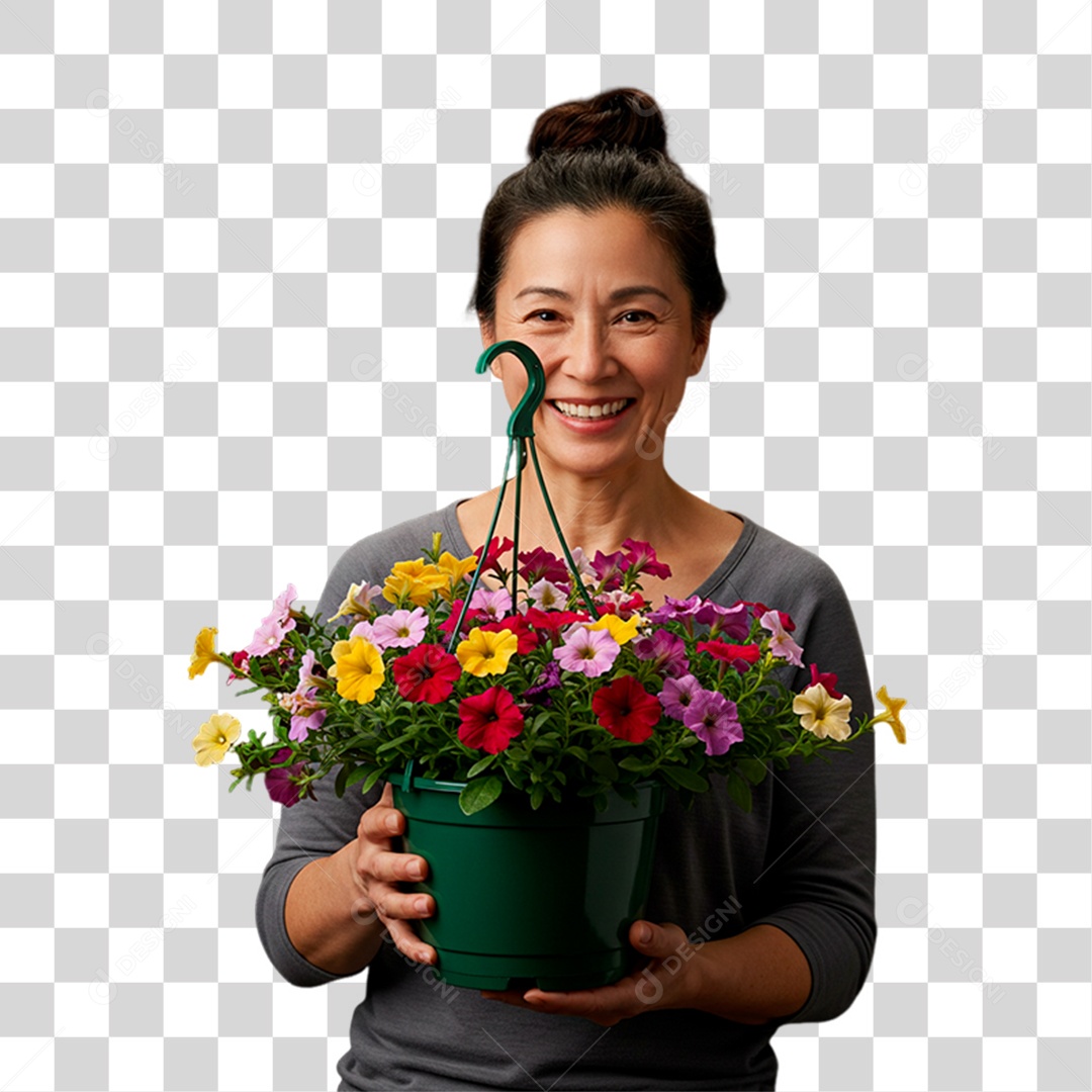 Jardineira Segurando Vaso de Planta PNG Transparente