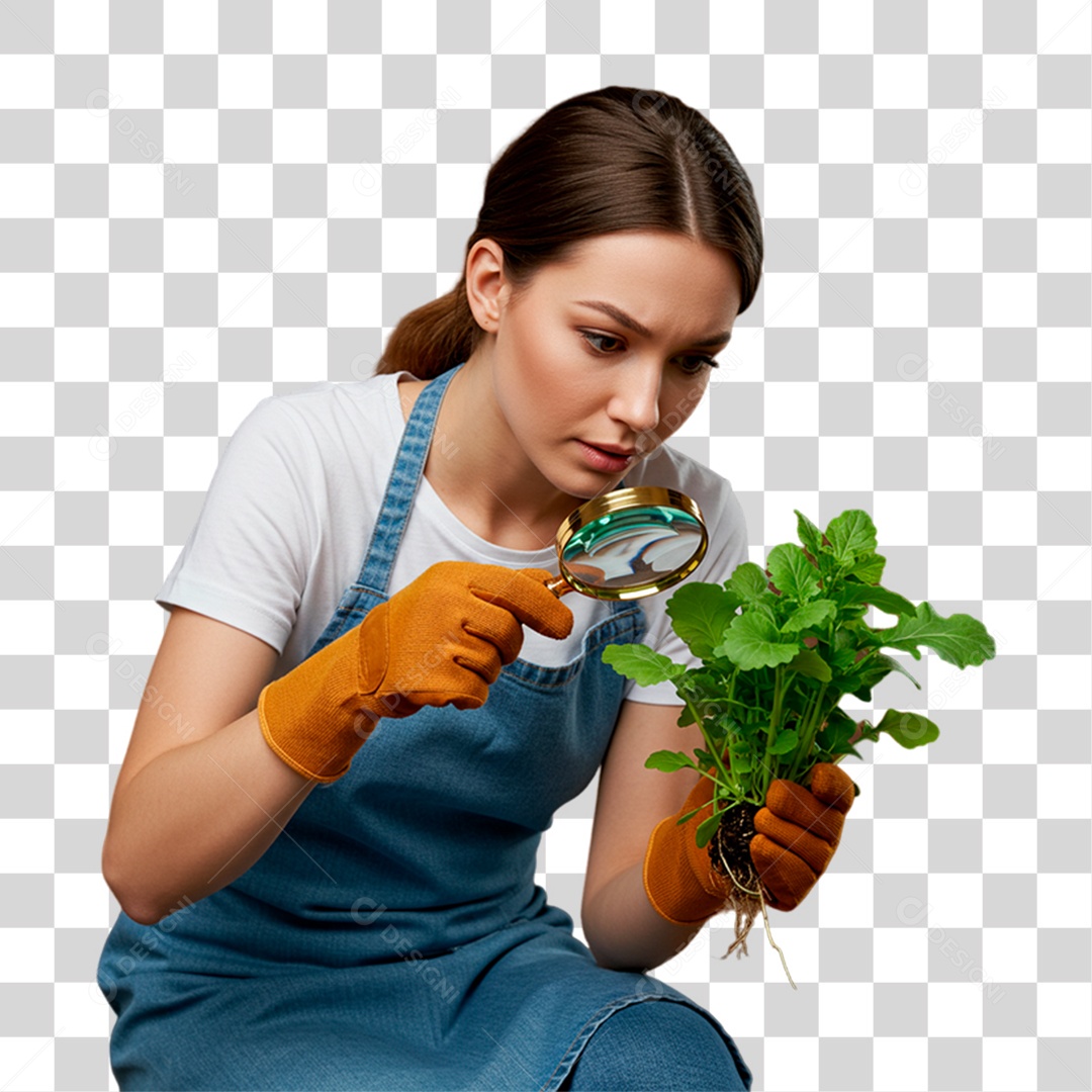 Jardineira Segurando Planta PNG Transparente