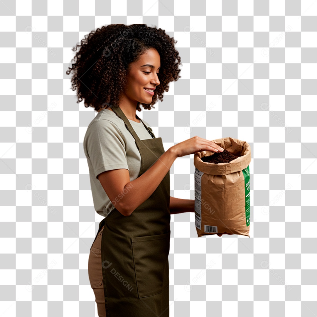 Jardineira Segurando Saco de Fertilizante PNG Transparente