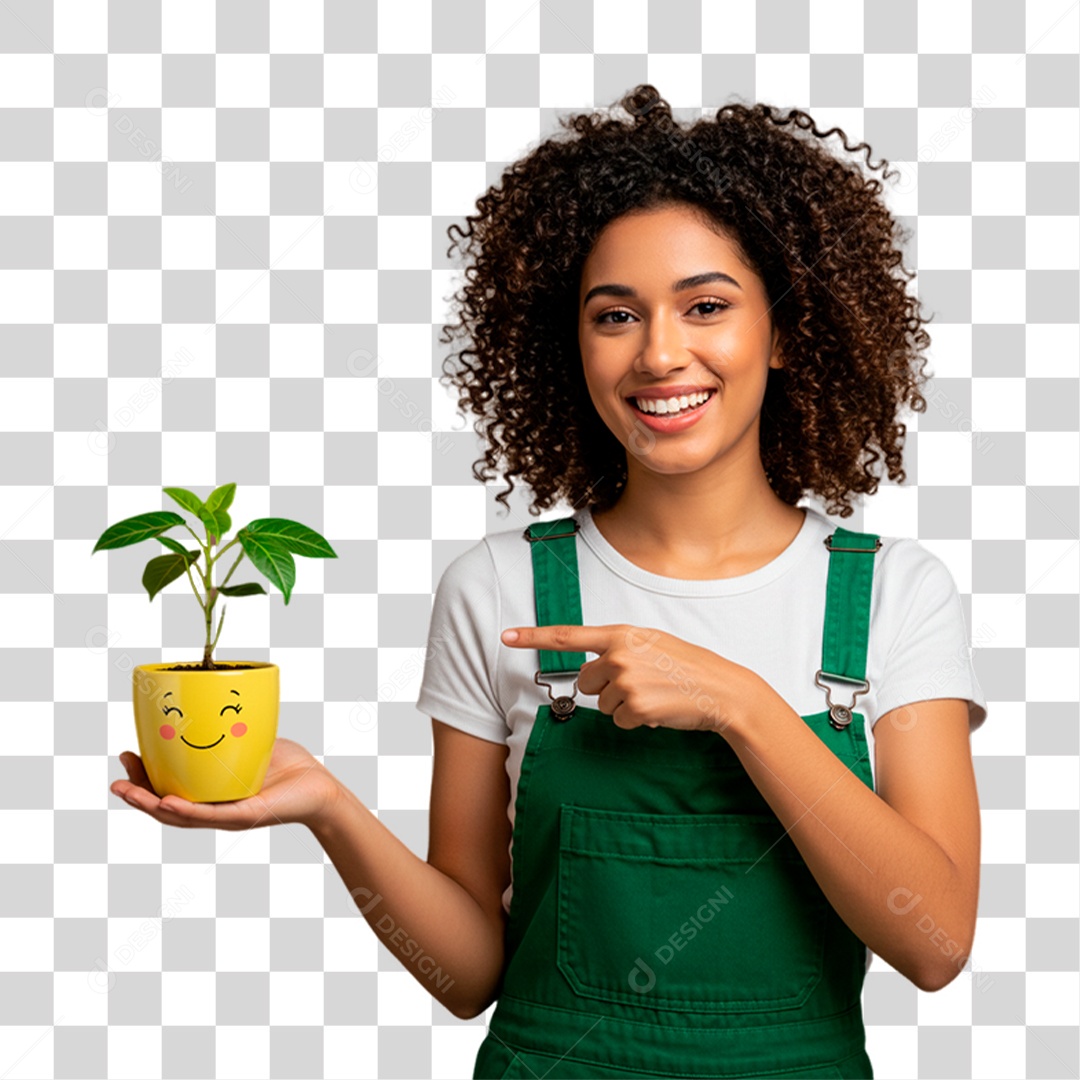 Jardineira Segurando Planta PNG Transparente