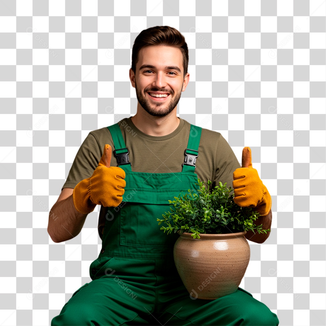 Jardineiro Segurando Vaso de Planta PNG Transparente