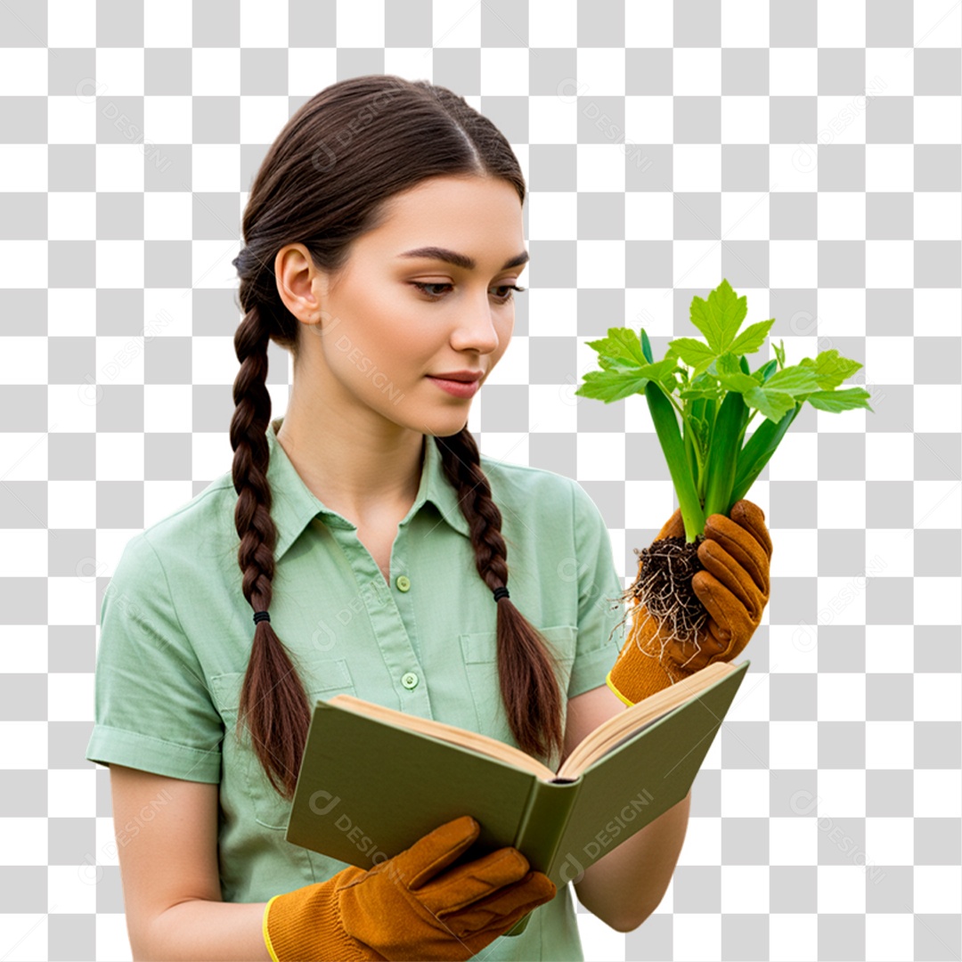 Jardineira Segurando Planta PNG Transparente