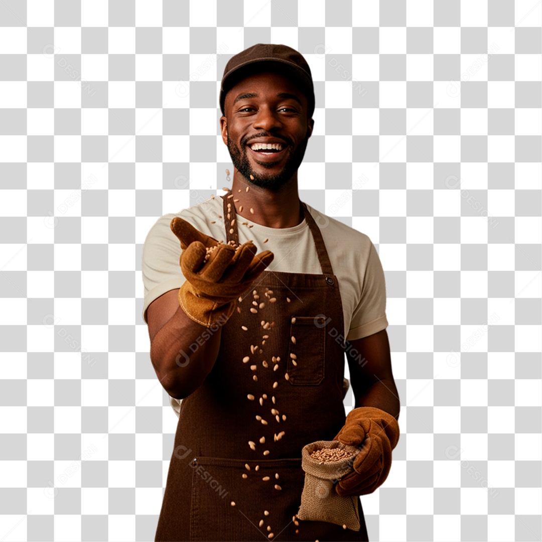 Jardineiro Segurando Saco de Fertilizante PNG Transparente