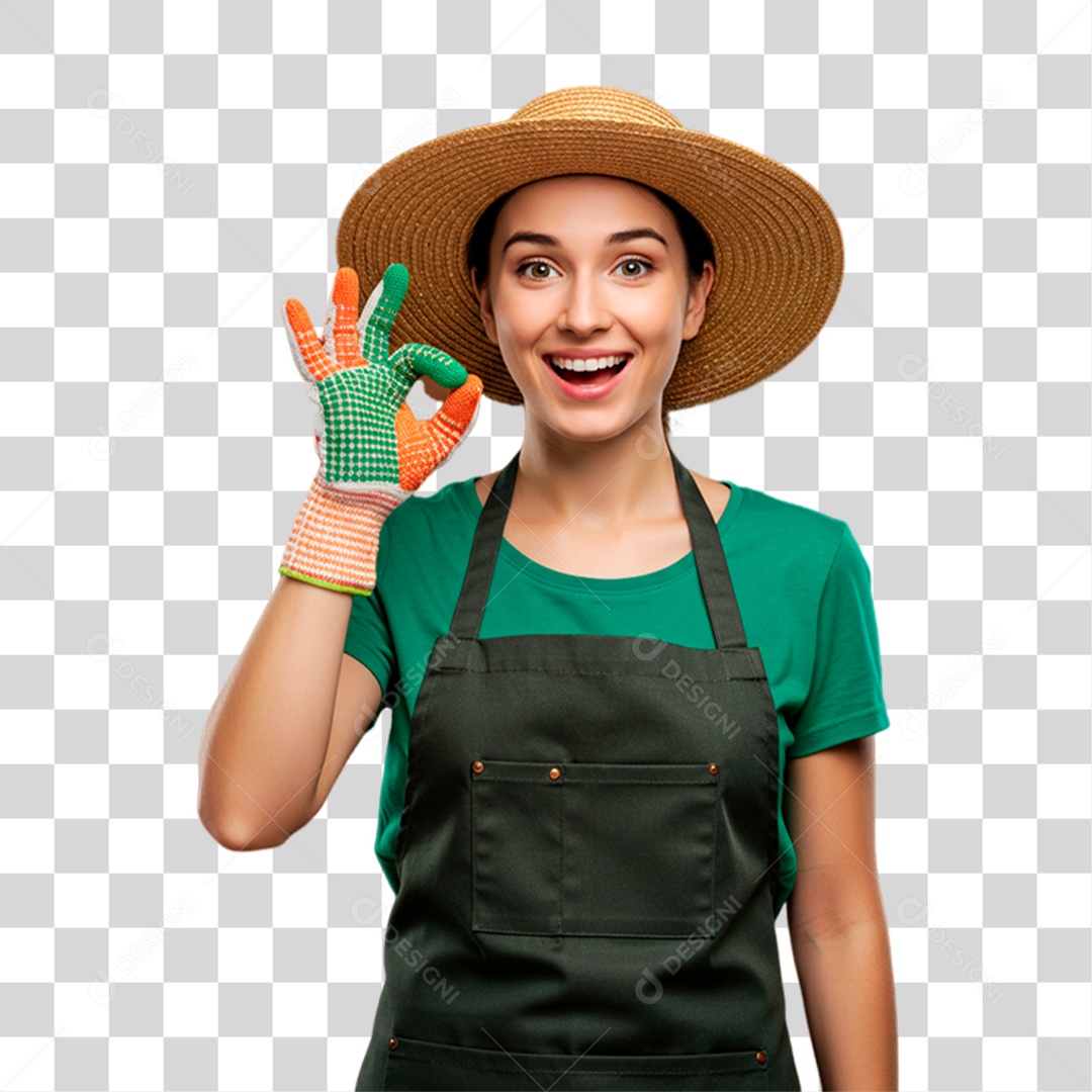 Jardineira Fazendo Sinal com a Mão PNG Transparente