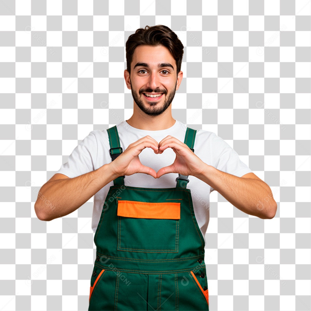 Jardineiro Fazendo Sinal de Coração com as Mãos PNG Transparente