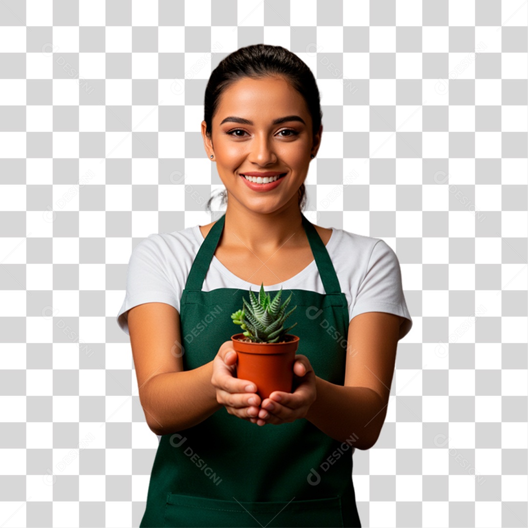 Jardineira Segurando Planta PNG Transparente