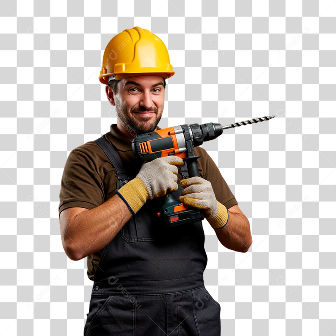 Homem Segurando Furadeira PNG Transparente