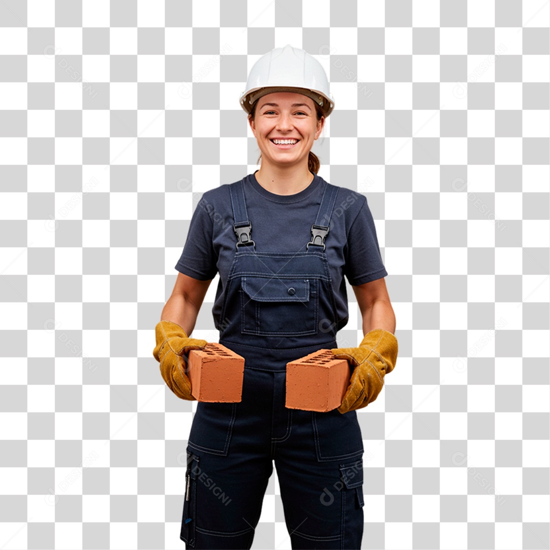 Engenheira Segurando Tijolos PNG Transparente