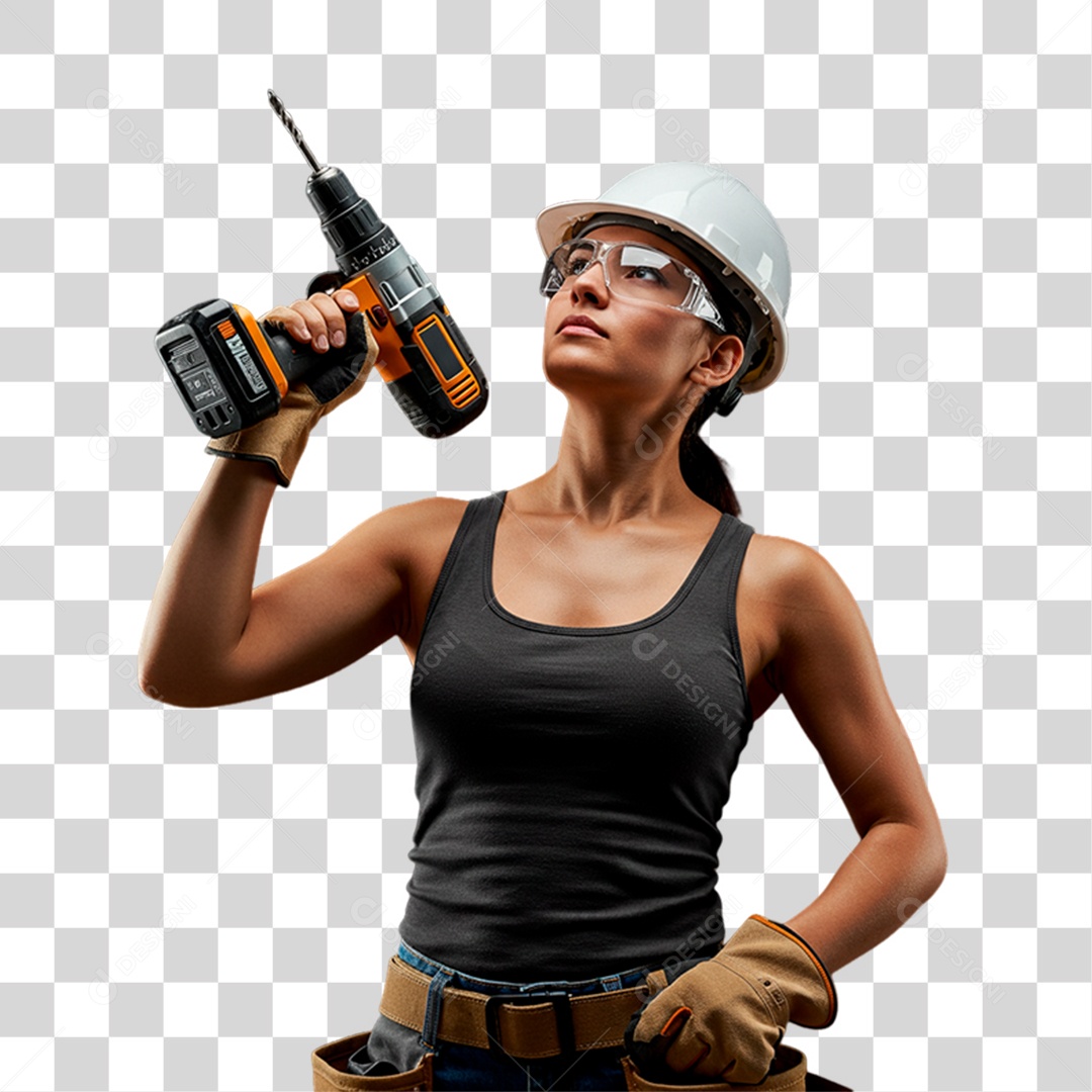 Mulher Segurando Furadeira PNG Transparente