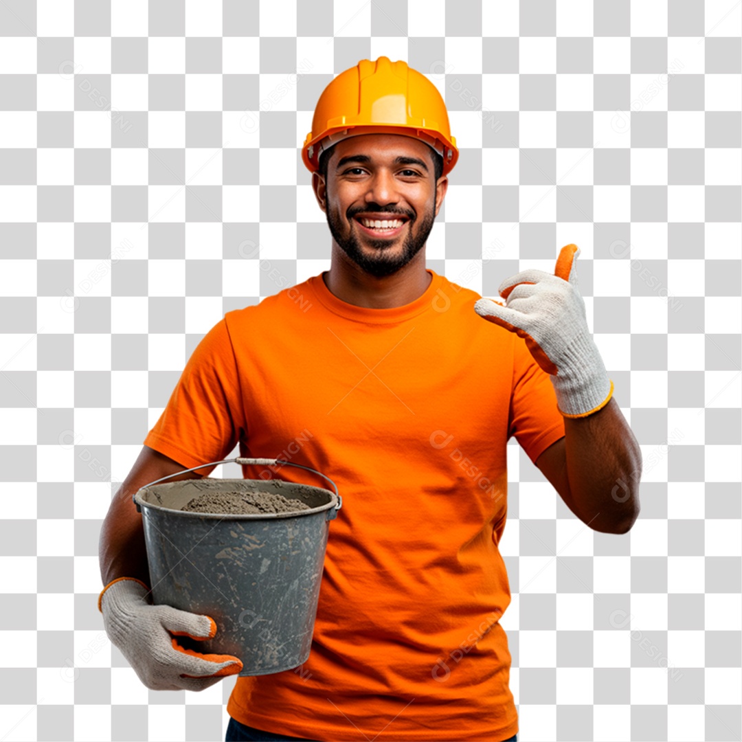 Pedreiro Segurando Balde de Massa PNG Transparente