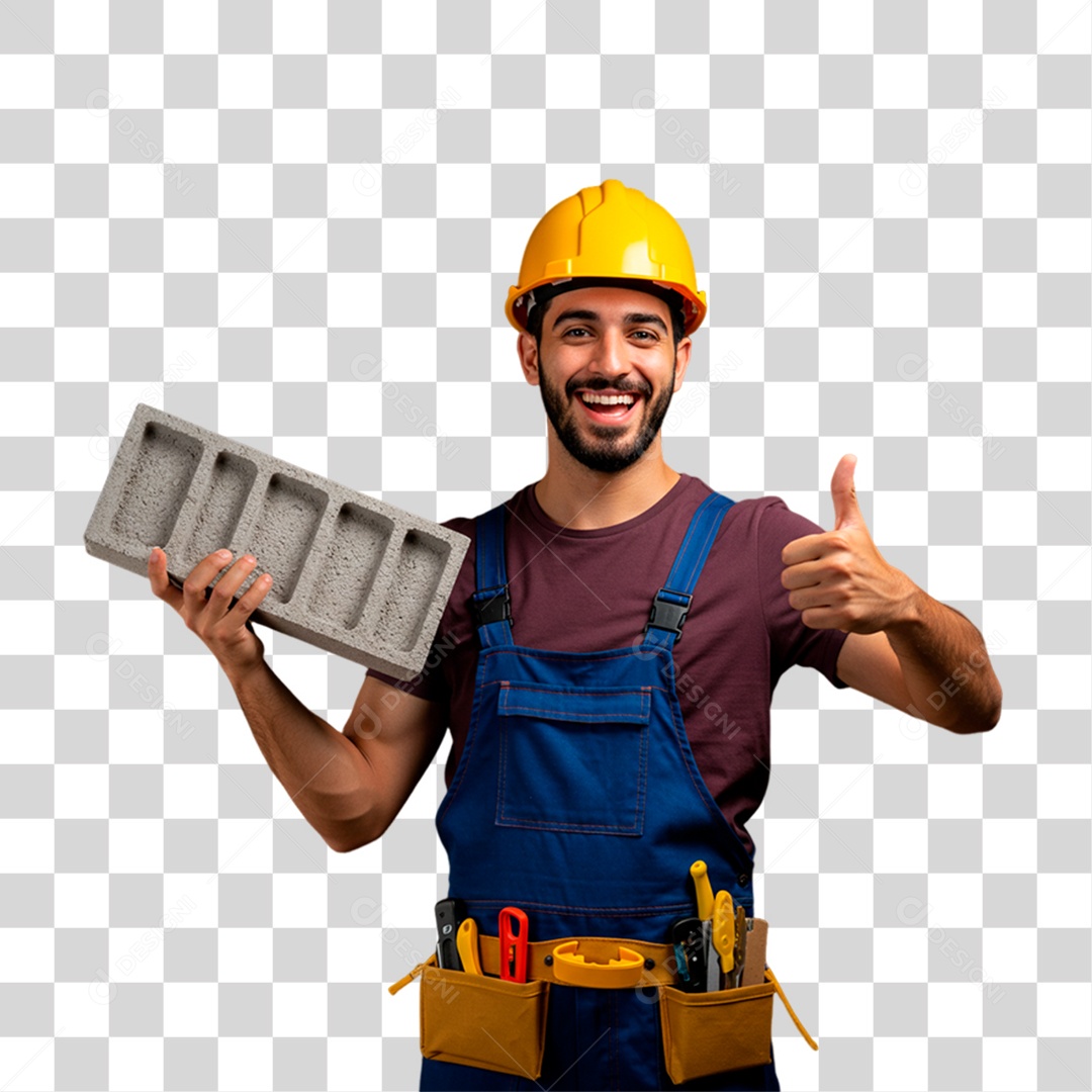 Pedreiro Segurando Bloco de Concreto PNG Transparente
