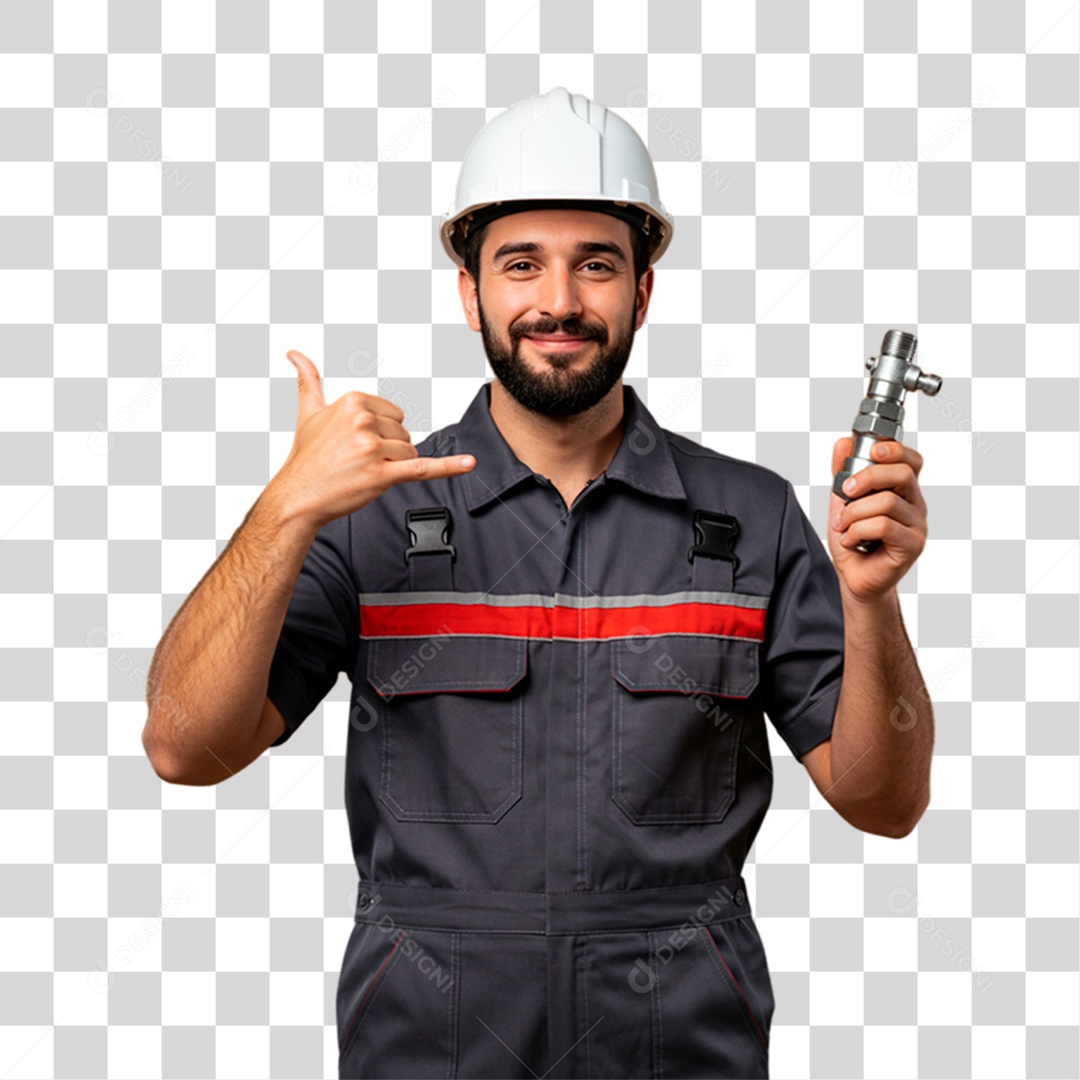 Mecânico Segurando Peça PNG Transparente