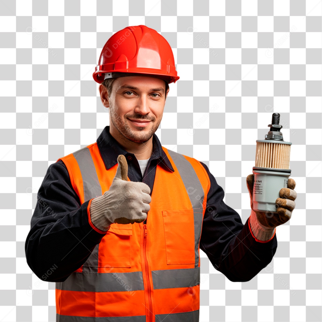 Mecânico Segurando Filtro de Carro PNG Transparente