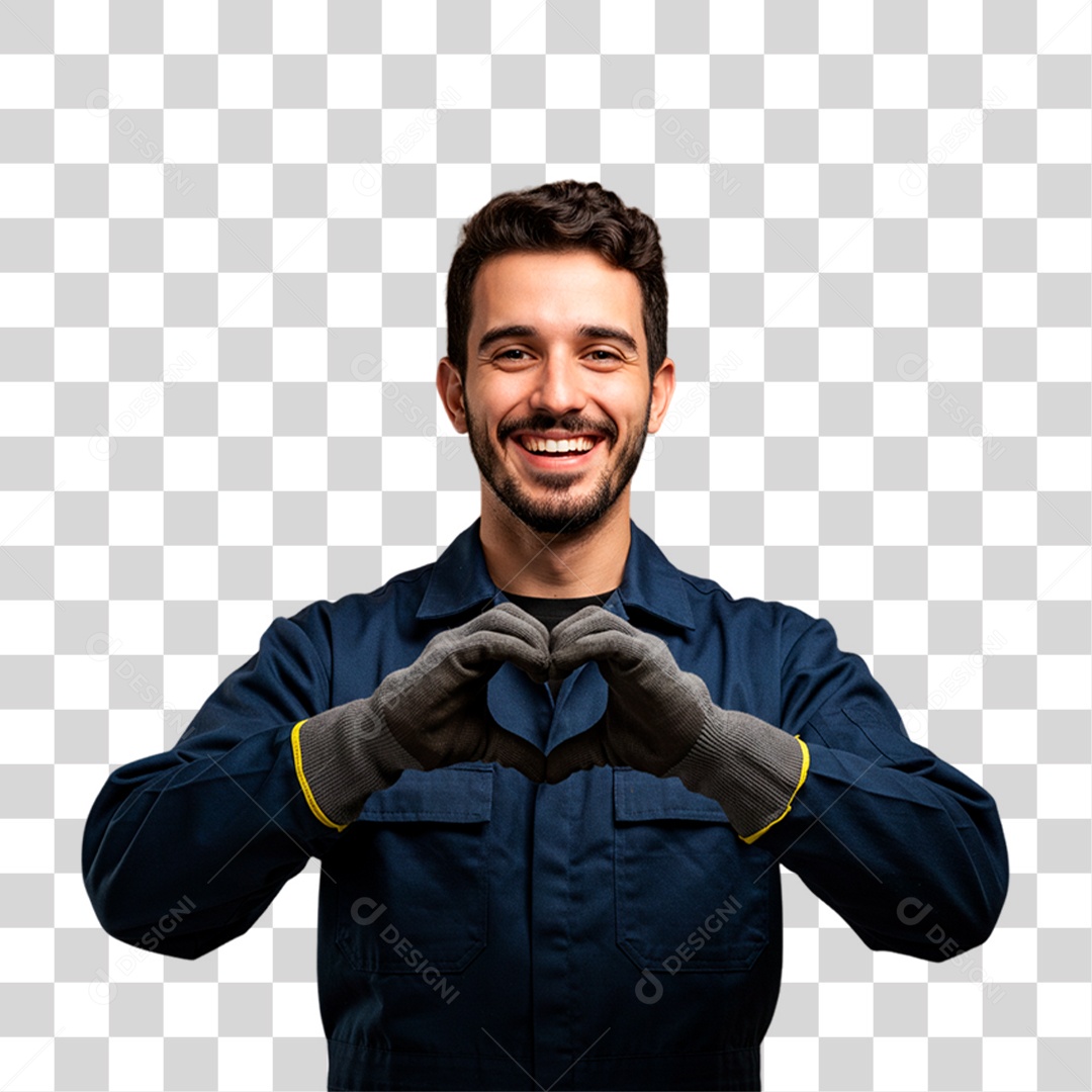 Mecânico Fazendo Sinal de Coração com as Mãos PNG Transparente