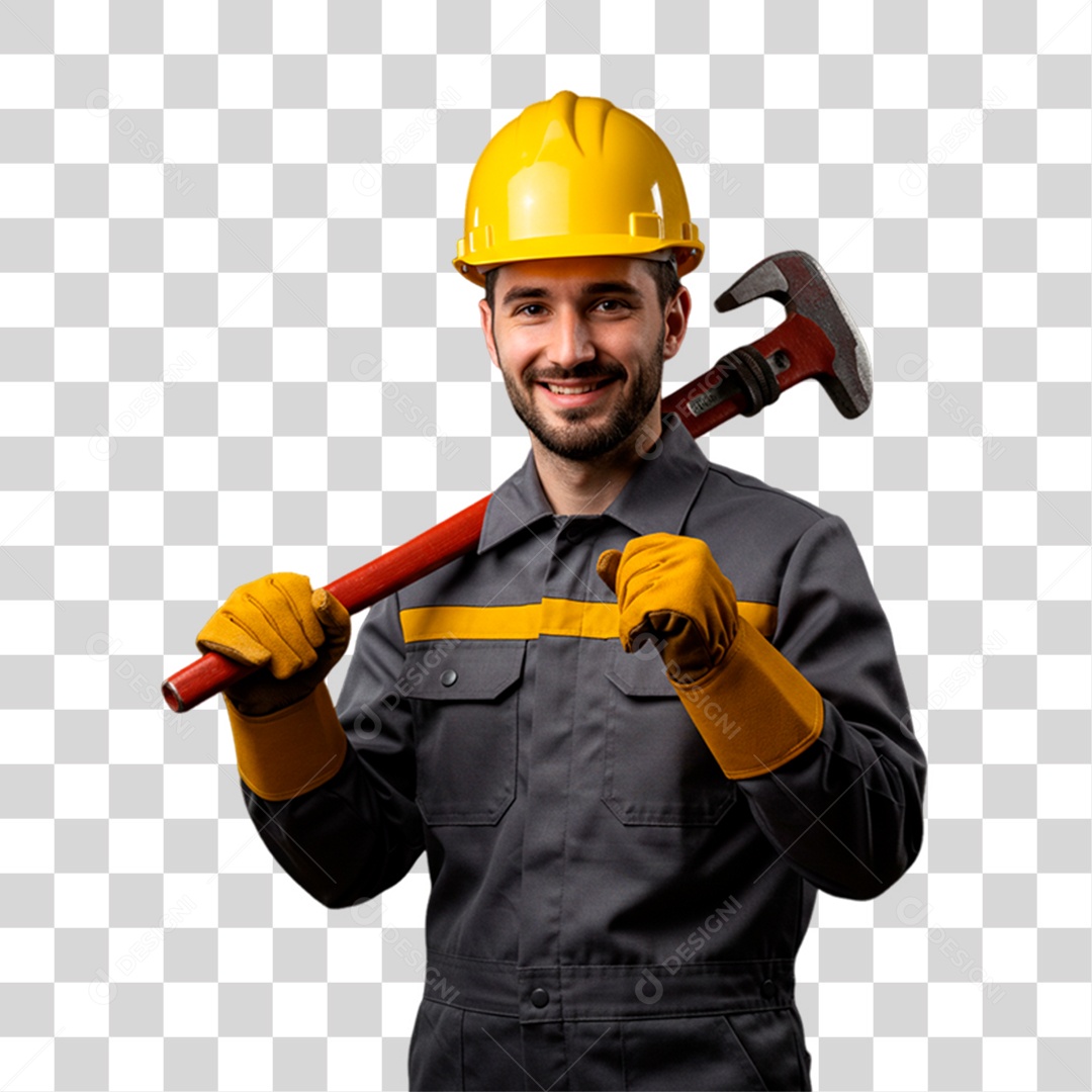 Mecânico Segurando Ferramenta de Trabalho PNG Transparente