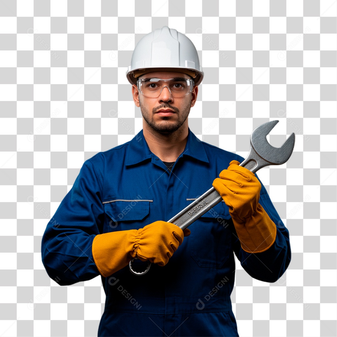 Mecânico Segurando Chave PNG Transparente