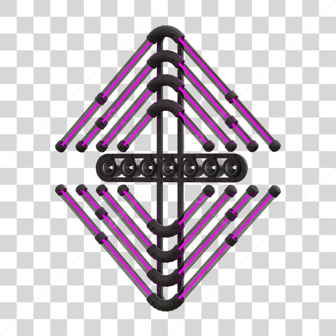 Painel de Setas Metálica com Neon Holofotes PNG Transparente