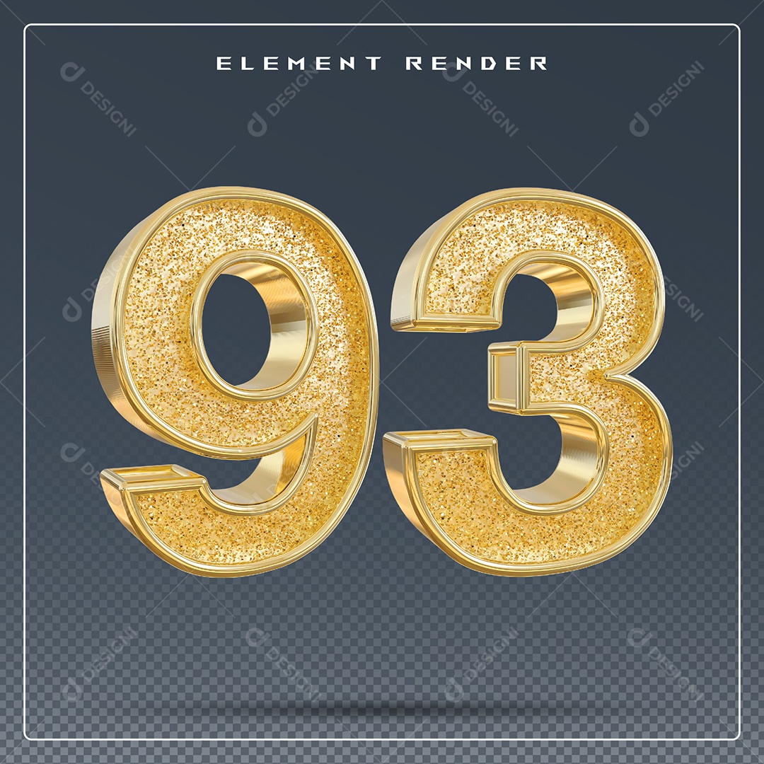 Elemento 3D Número 93 Dourado para Composição PSD