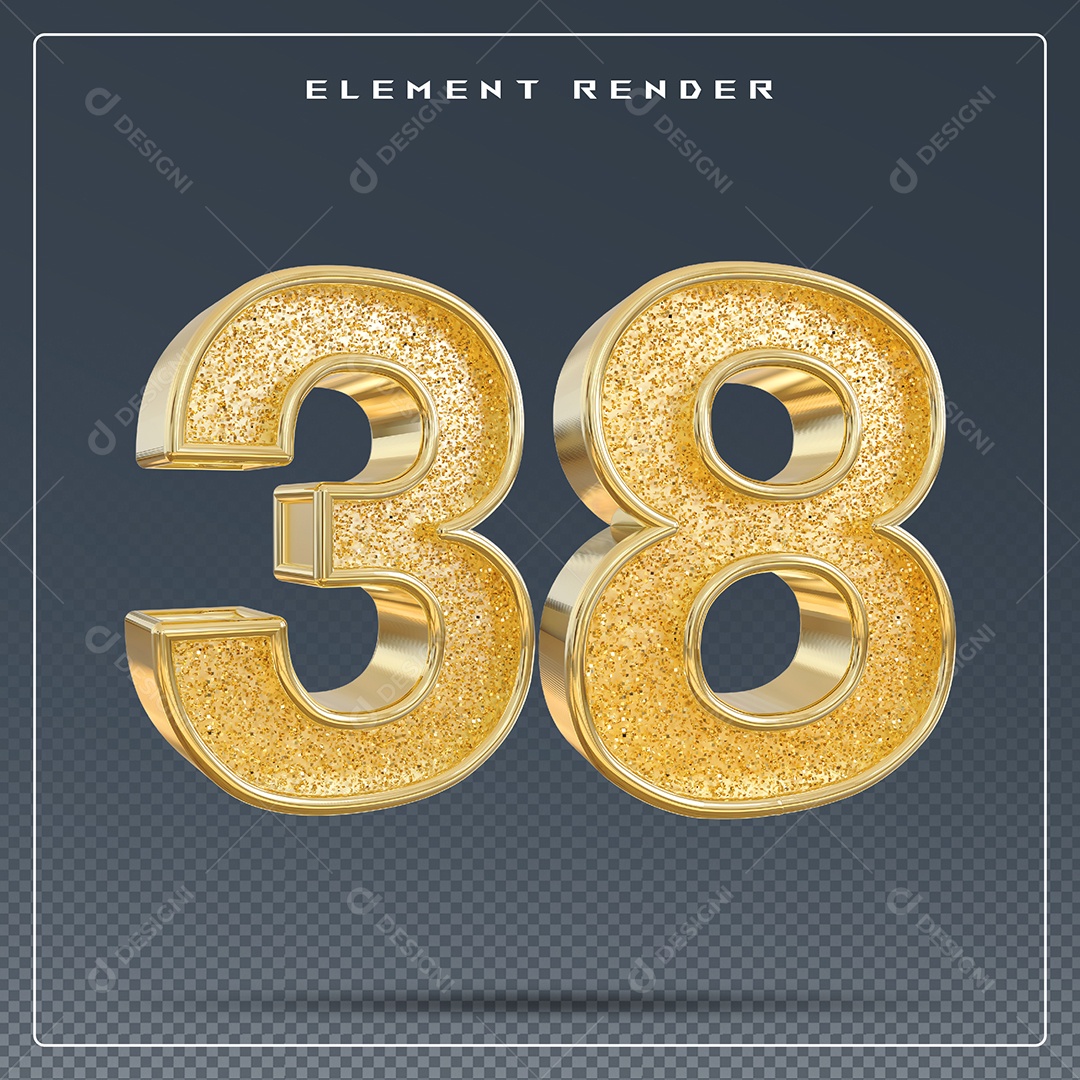 Elemento 3D Número 38 Dourado para Composição PSD
