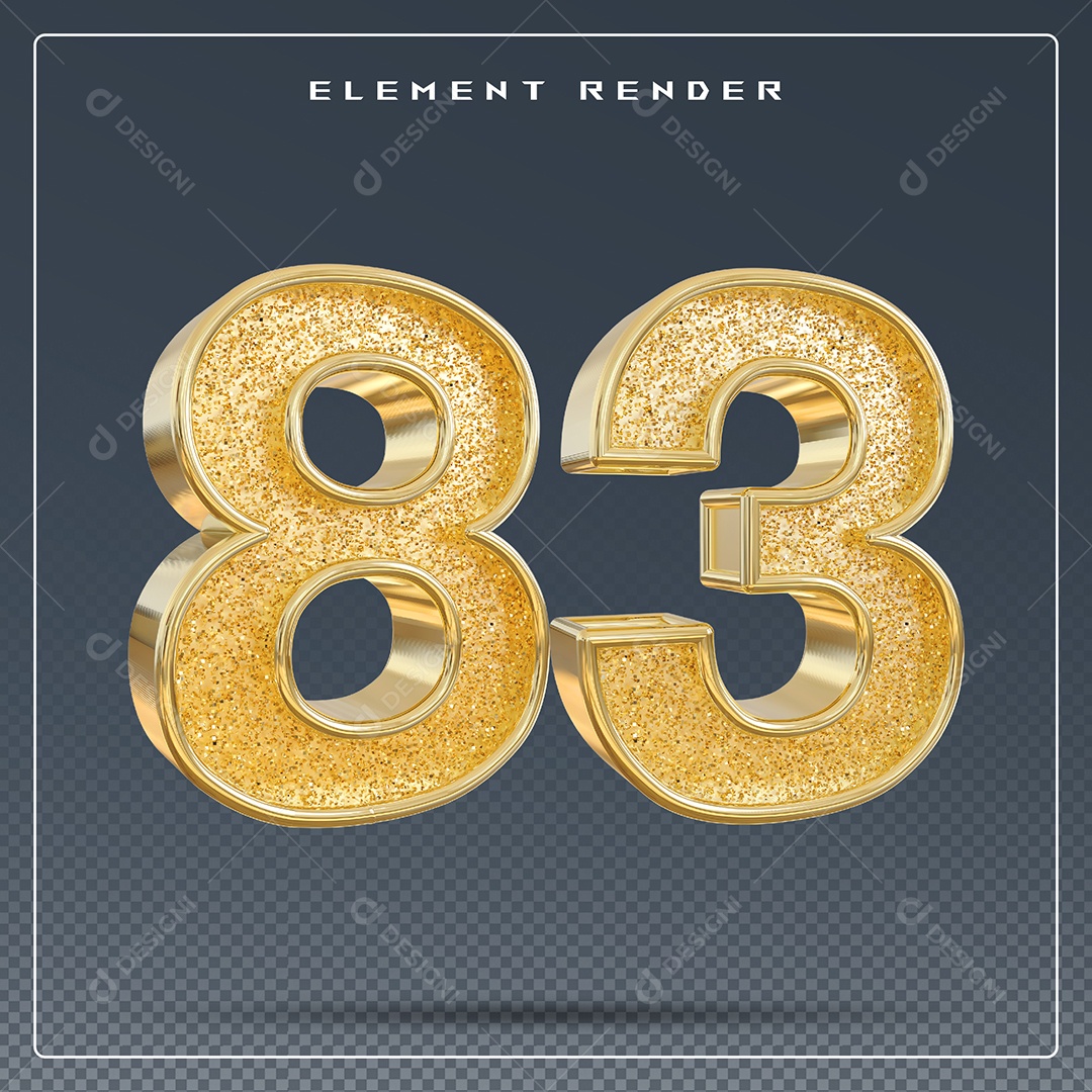 Elemento 3D Número 83 Dourado para Composição PSD
