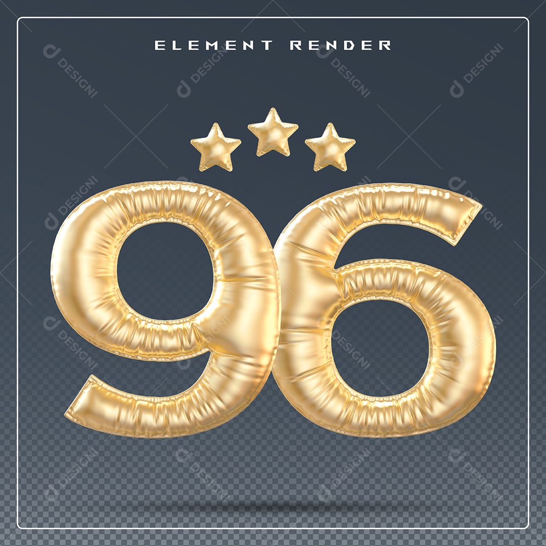 Elemento 3D Número 96 Dourado para Composição PSD