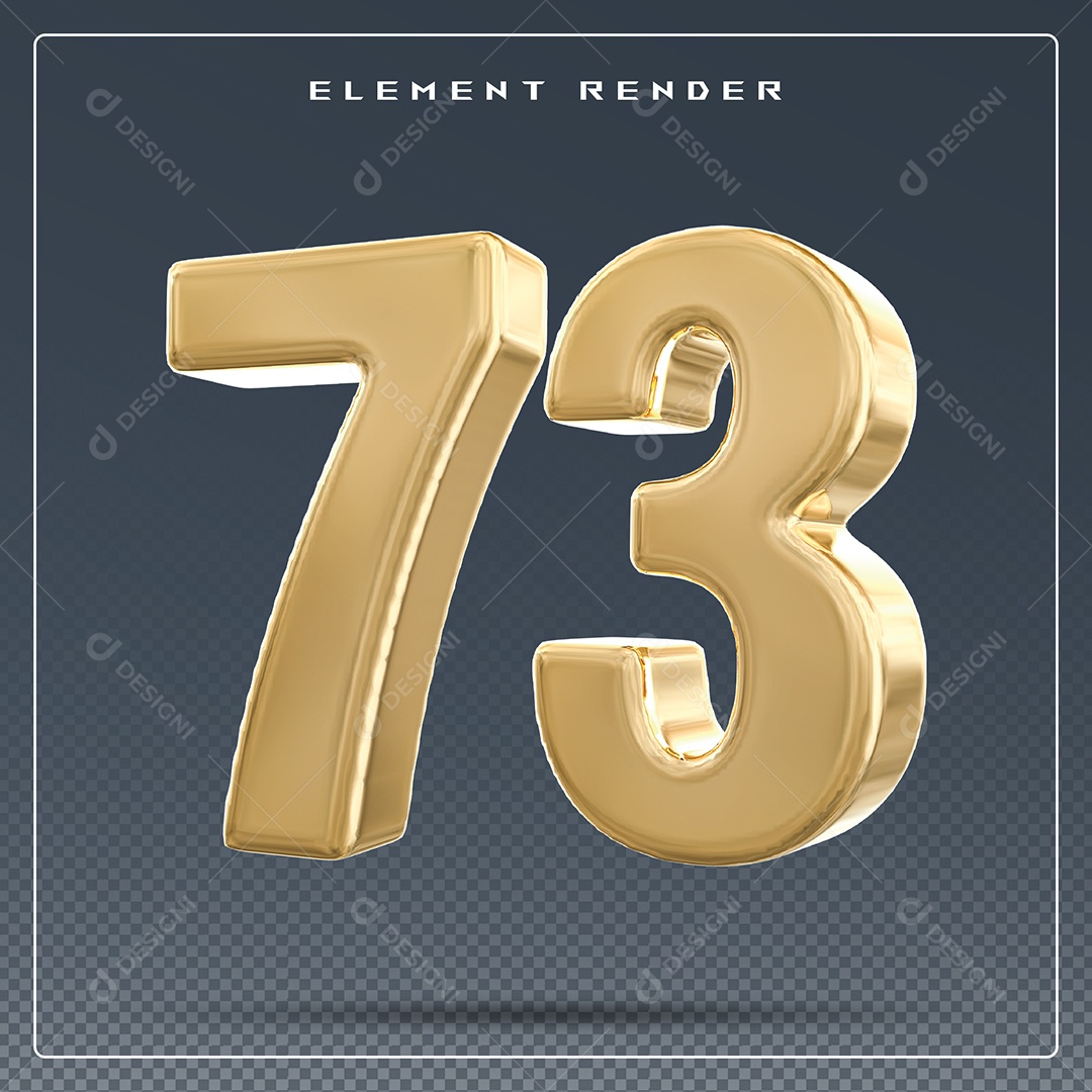 Elemento 3D Número 73 Dourado para Composição PSD