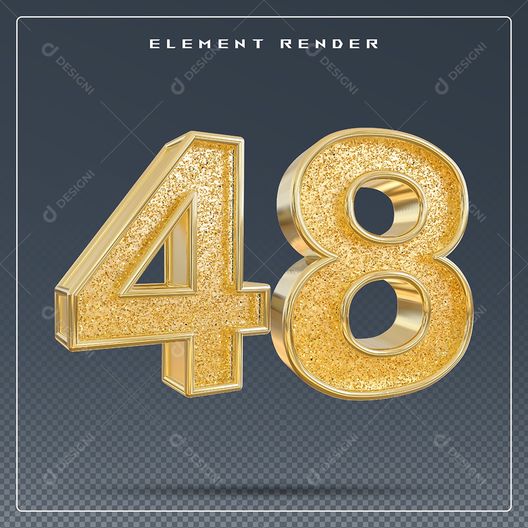 Elemento 3D Número 48 Dourado para Composição PSD