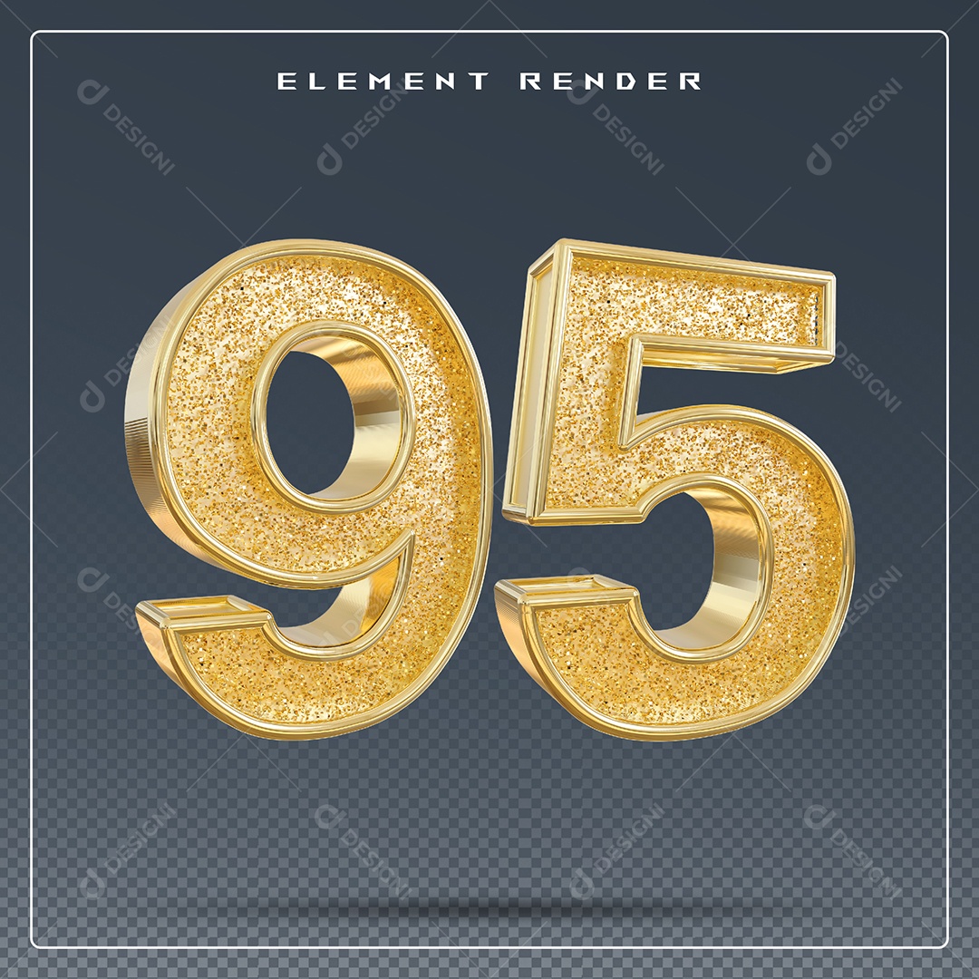 Elemento 3D Número 95 Dourado para Composição PSD