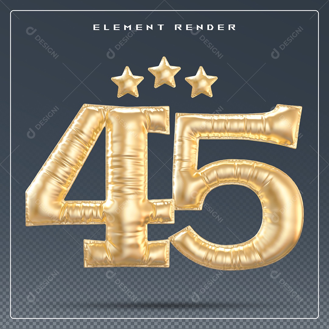 Elemento 3D Número 45 Dourado para Composição PSD