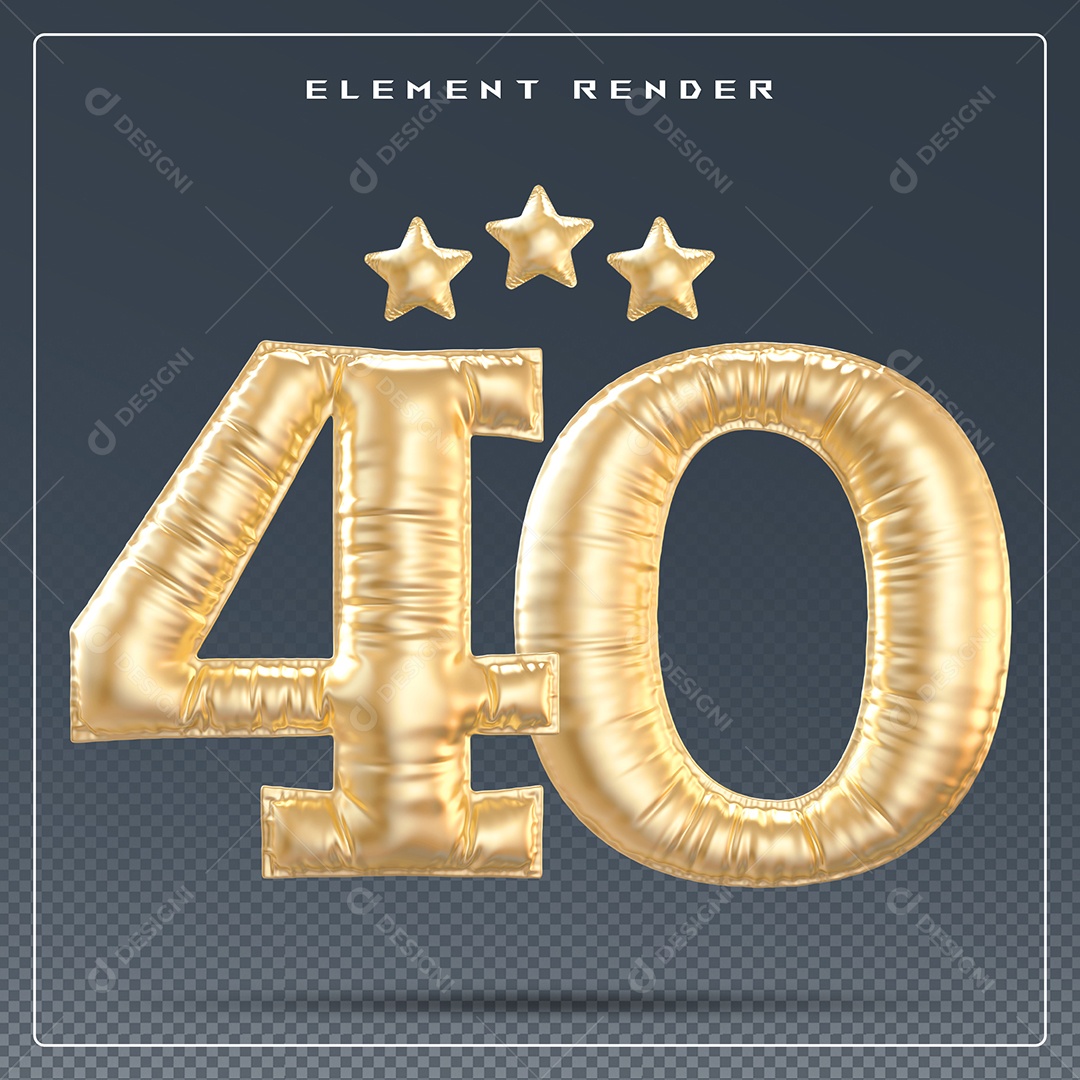 Elemento 3D Número 40 Dourado para Composição PSD