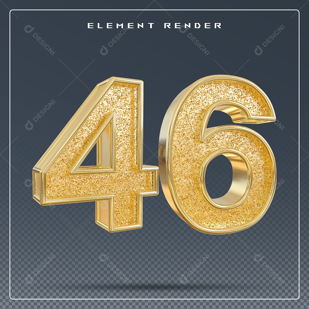 Elemento 3D Número 46 Dourado para Composição PSD