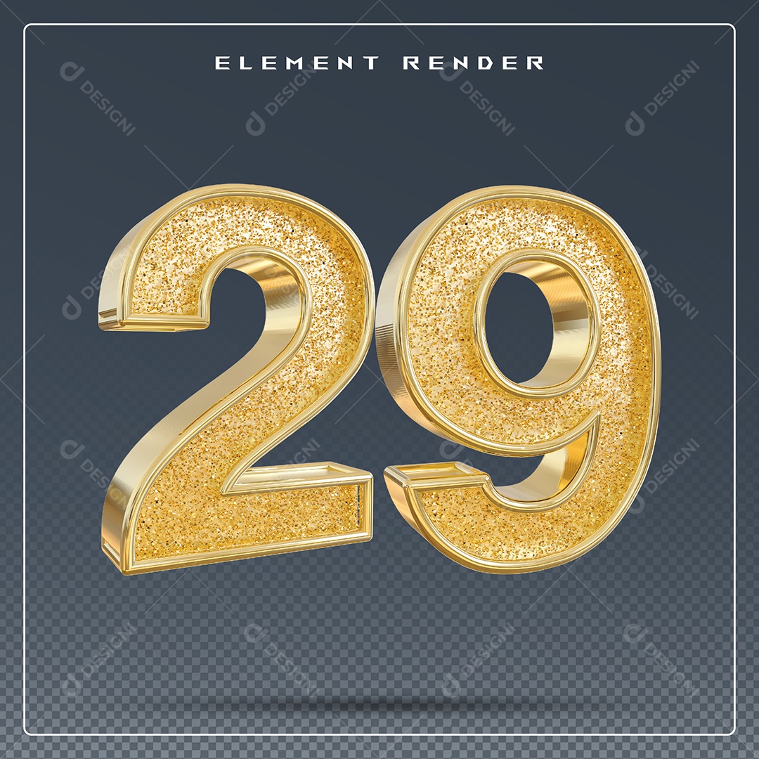 Elemento 3D Número 29 Dourado para Composição PSD