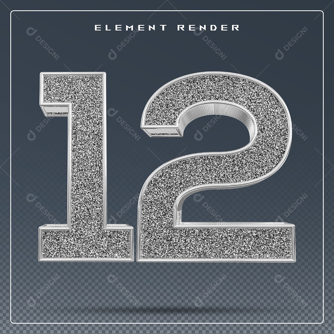 Elemento 3D Número 12 Cinza para Composição PSD