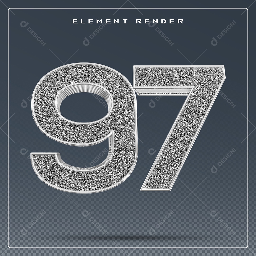 Elemento 3D Número 97 Cinza para Composição PSD