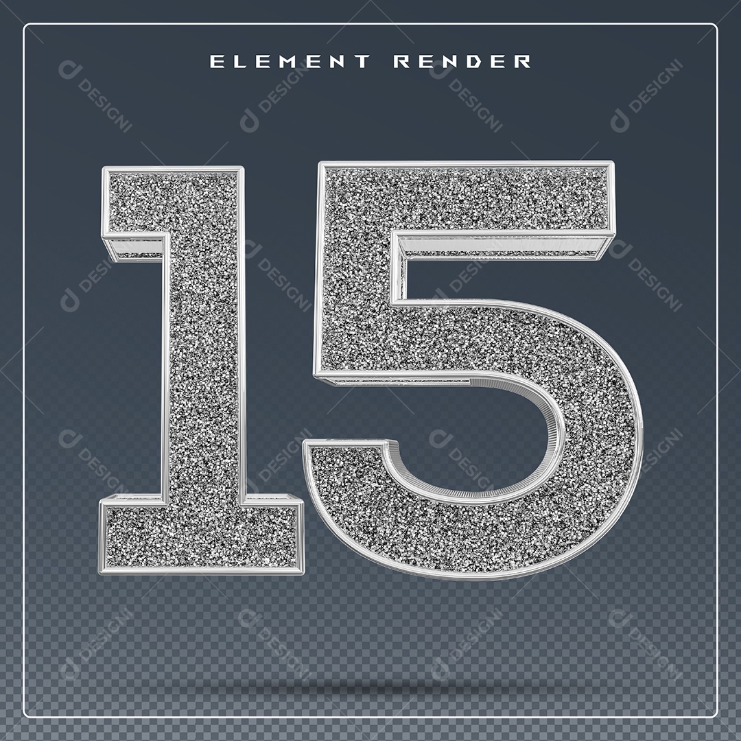 Elemento 3D Número 15 Cinza para Composição PSD