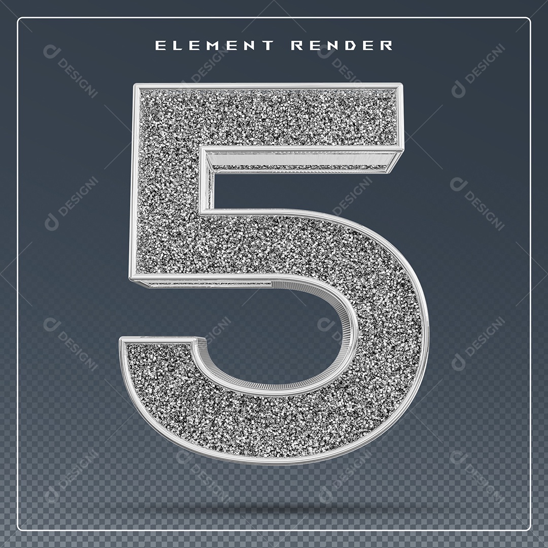 Elemento 3D Número 5 Cinza para Composição PSD