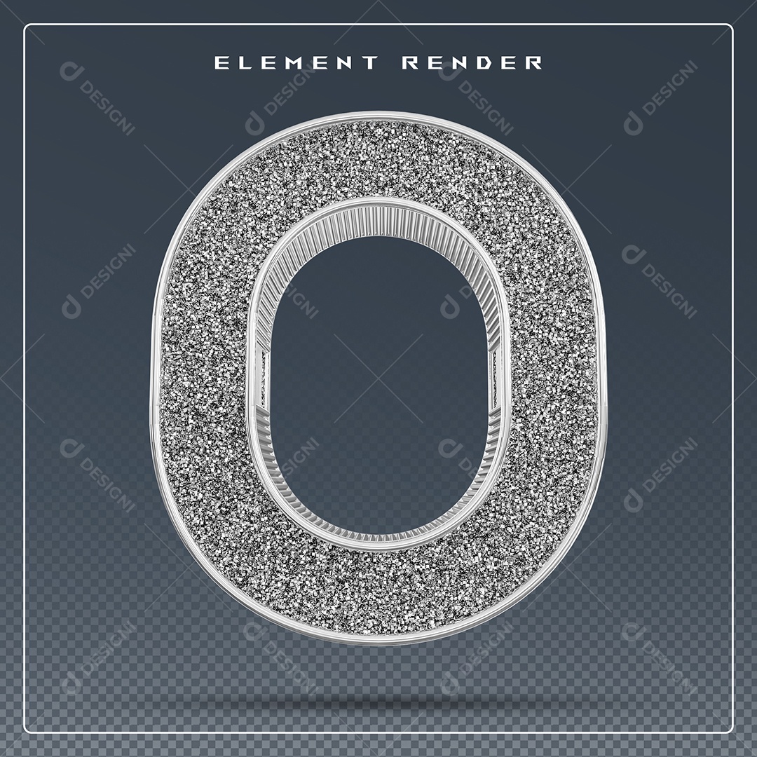 Elemento 3D Número 0 Cinza para Composição PSD