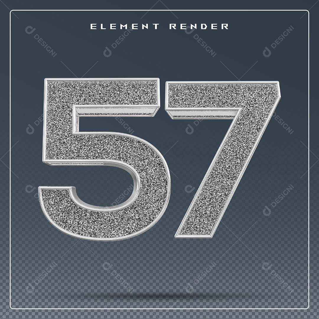 Elemento 3D Número 57 Cinza para Composição PSD
