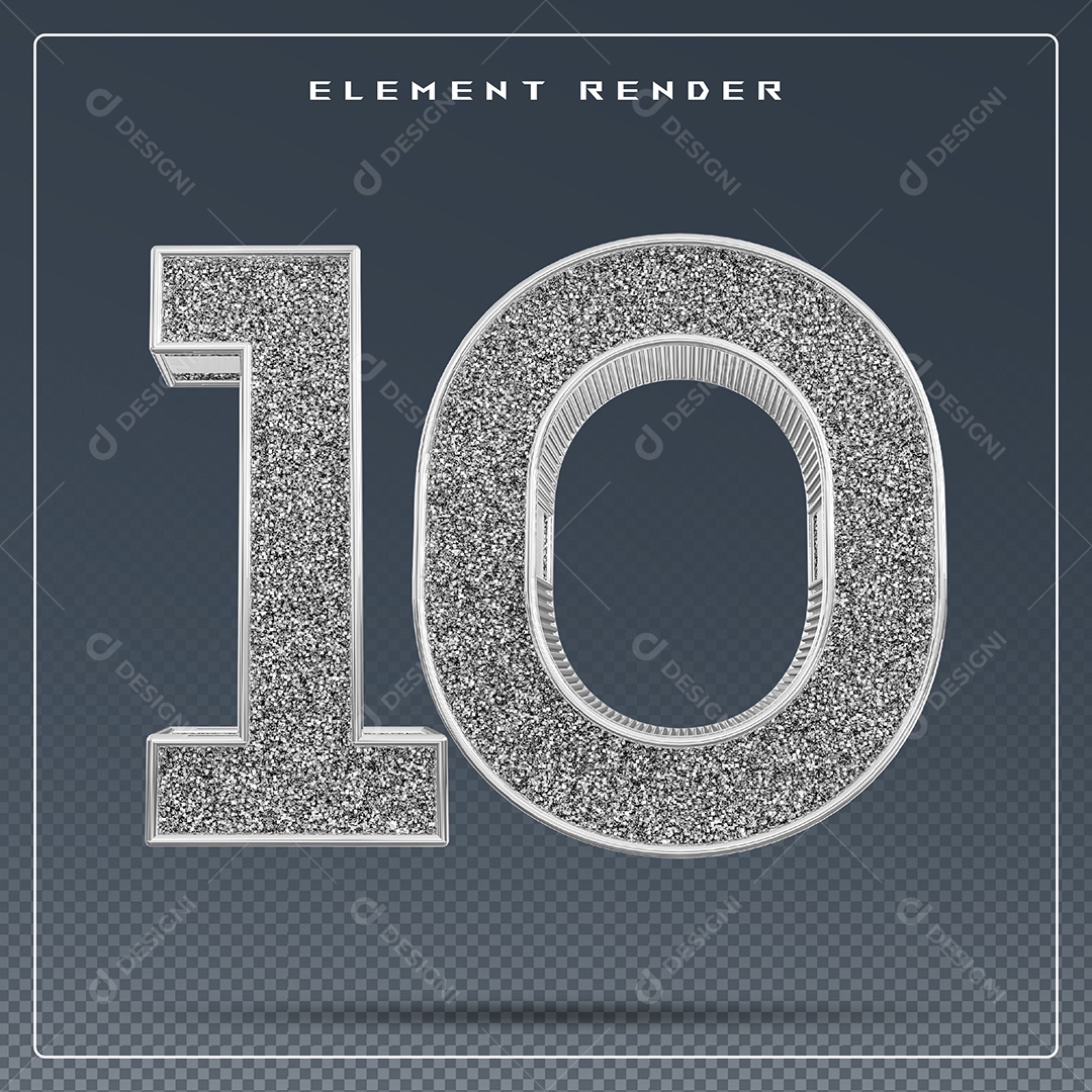 Elemento 3D Número 10 Cinza para Composição PSD