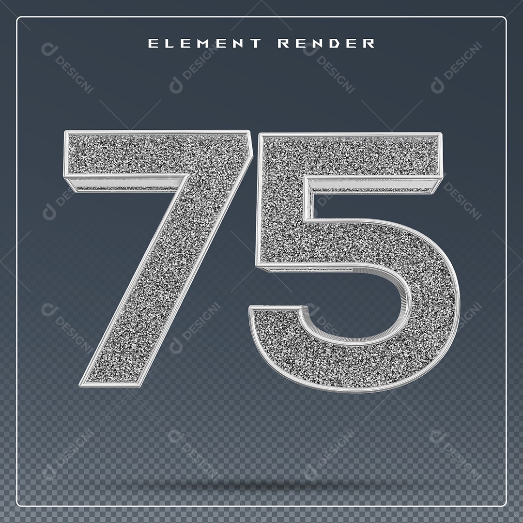 Elemento 3D Número 75 Cinza para Composição PSD