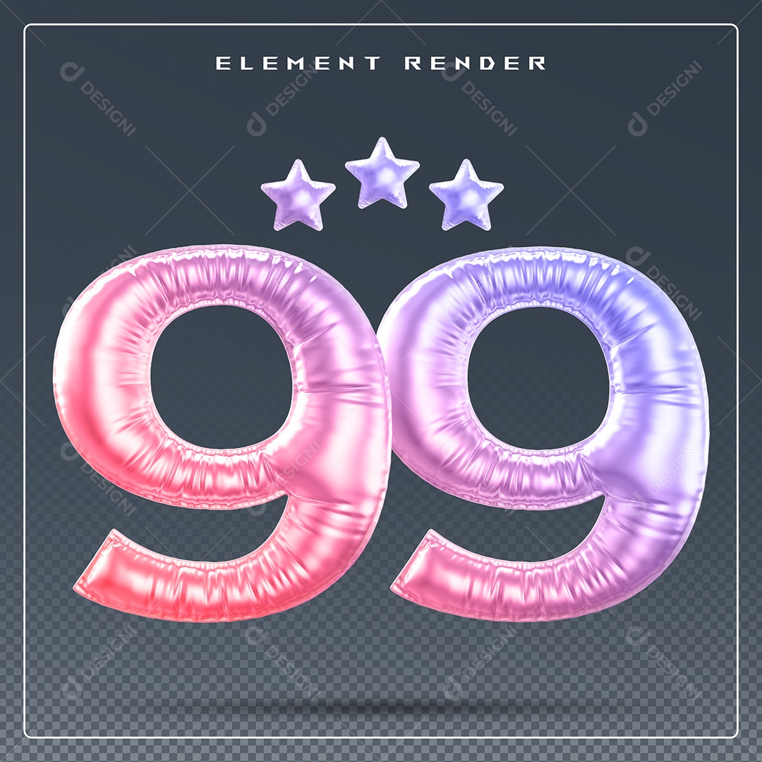Elemento 3D Número 99 Colorido para Composição PSD