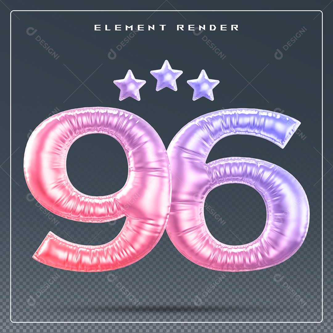Elemento 3D Número 96 Colorido para Composição PSD