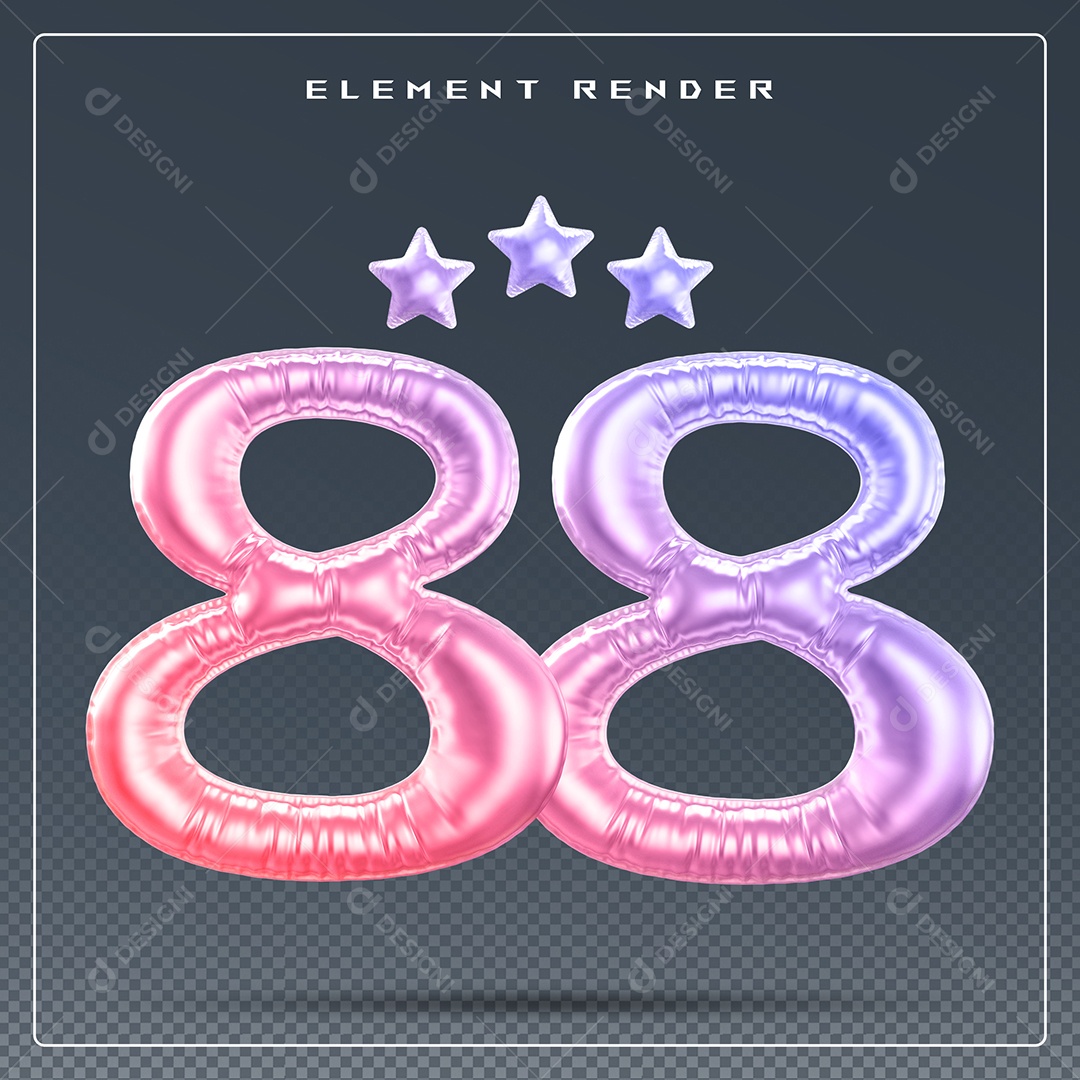 Elemento 3D Número 88 Colorido para Composição PSD