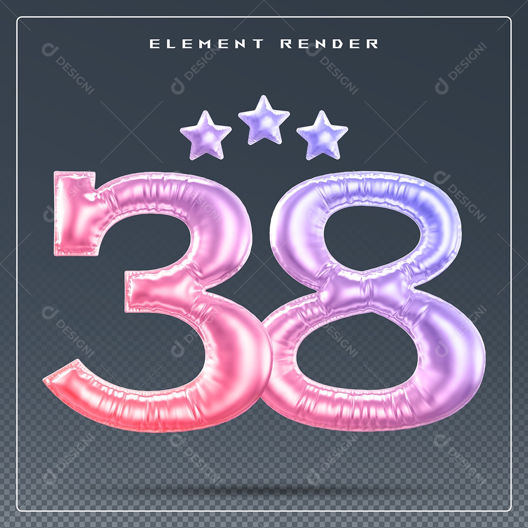 Elemento 3D Número 38 Colorido para Composição PSD