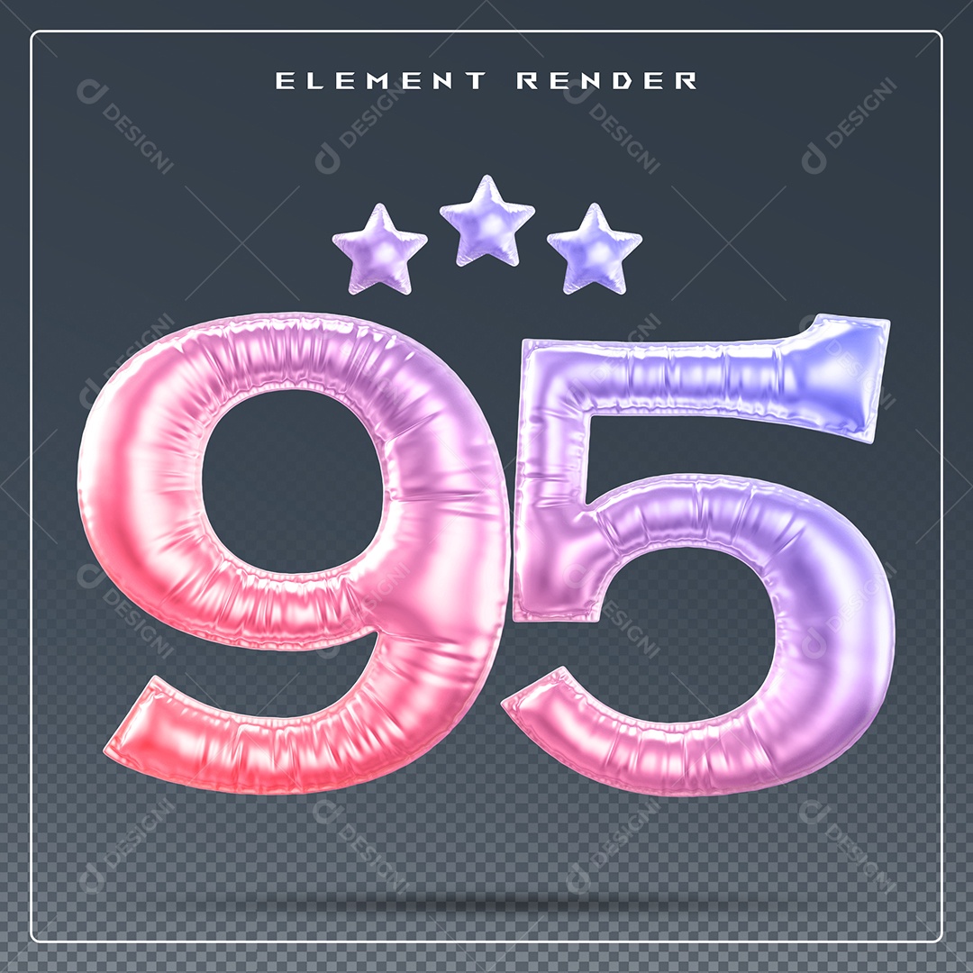 Elemento 3D Número 95 Colorido para Composição PSD