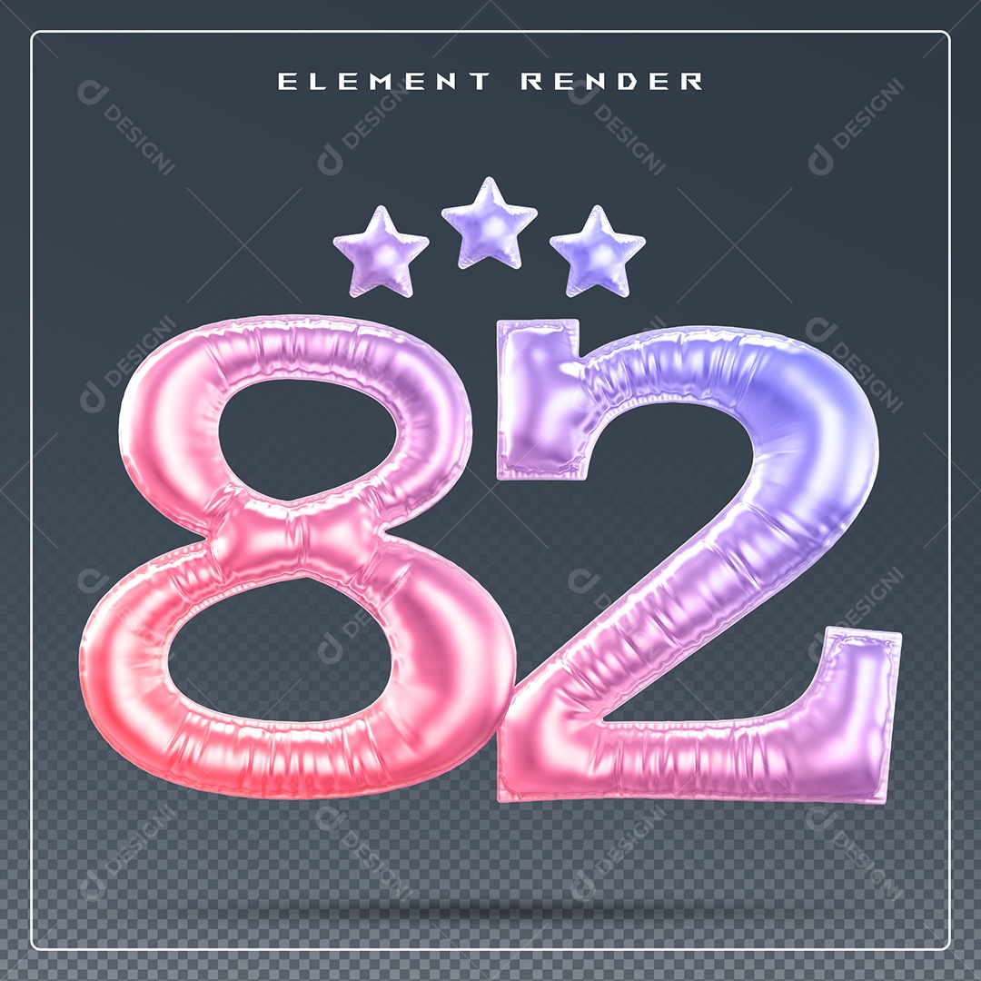 Elemento 3D Número 82 Colorido para Composição PSD