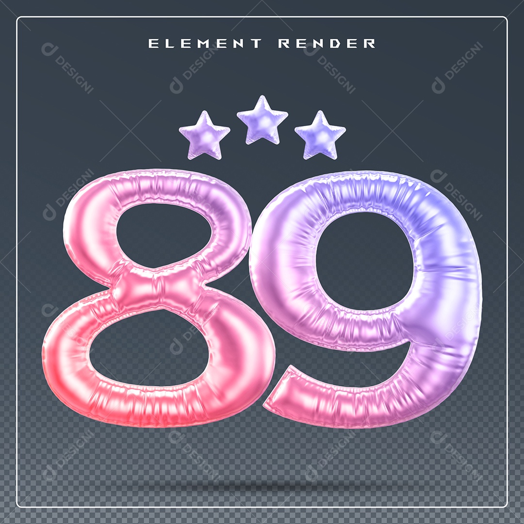 Elemento 3D Número 89 Colorido para Composição PSD
