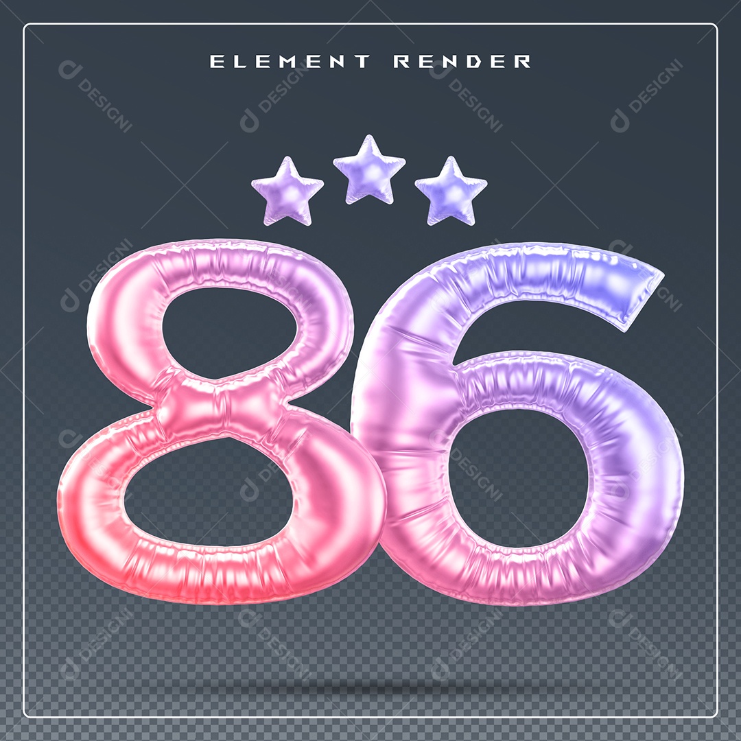 Elemento 3D Número 86 Colorido para Composição PSD