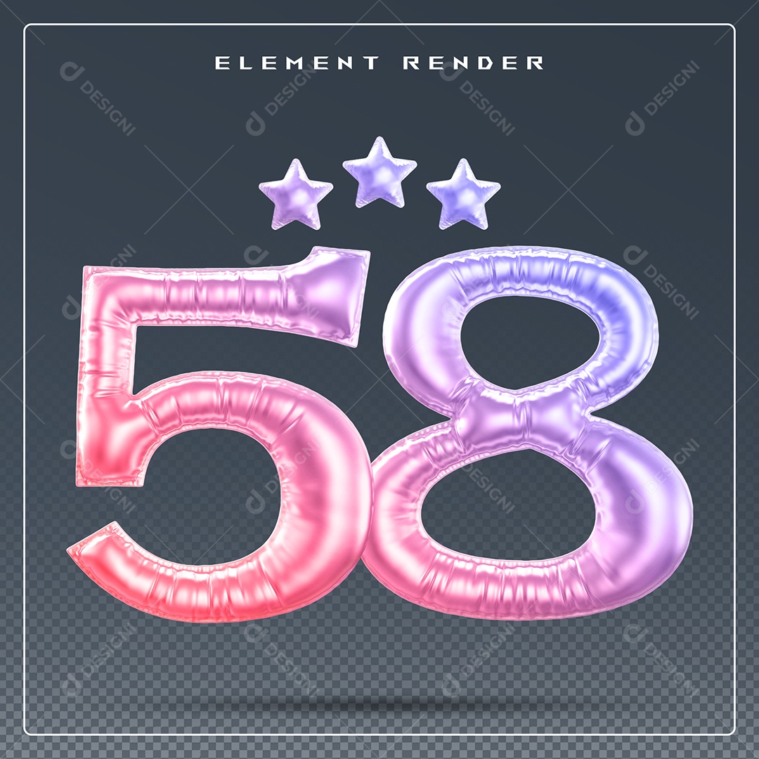Elemento 3D Número 58 Colorido para Composição PSD